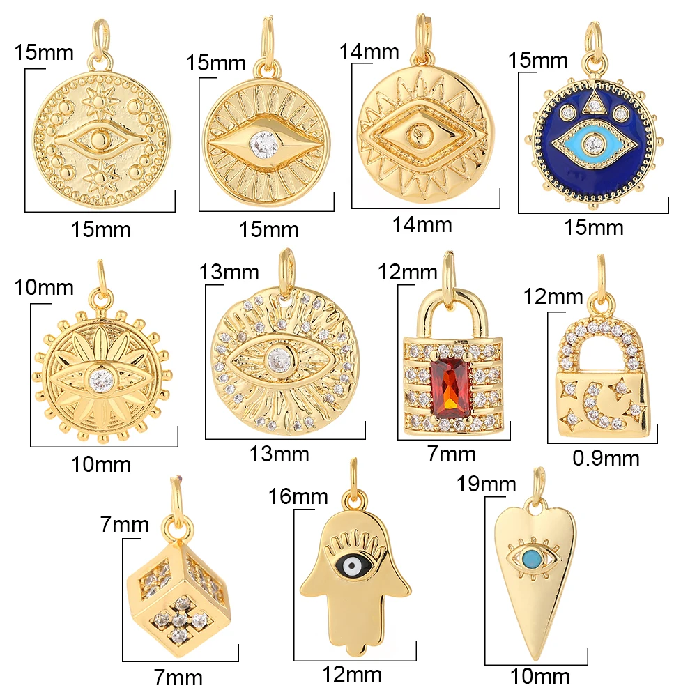 Turkish Evil Blue Eye Amulet Charms for Jewelry Making Supplies Gold Lock Charm Diy Pendant Designer Coin Necklace Bracelet CZ