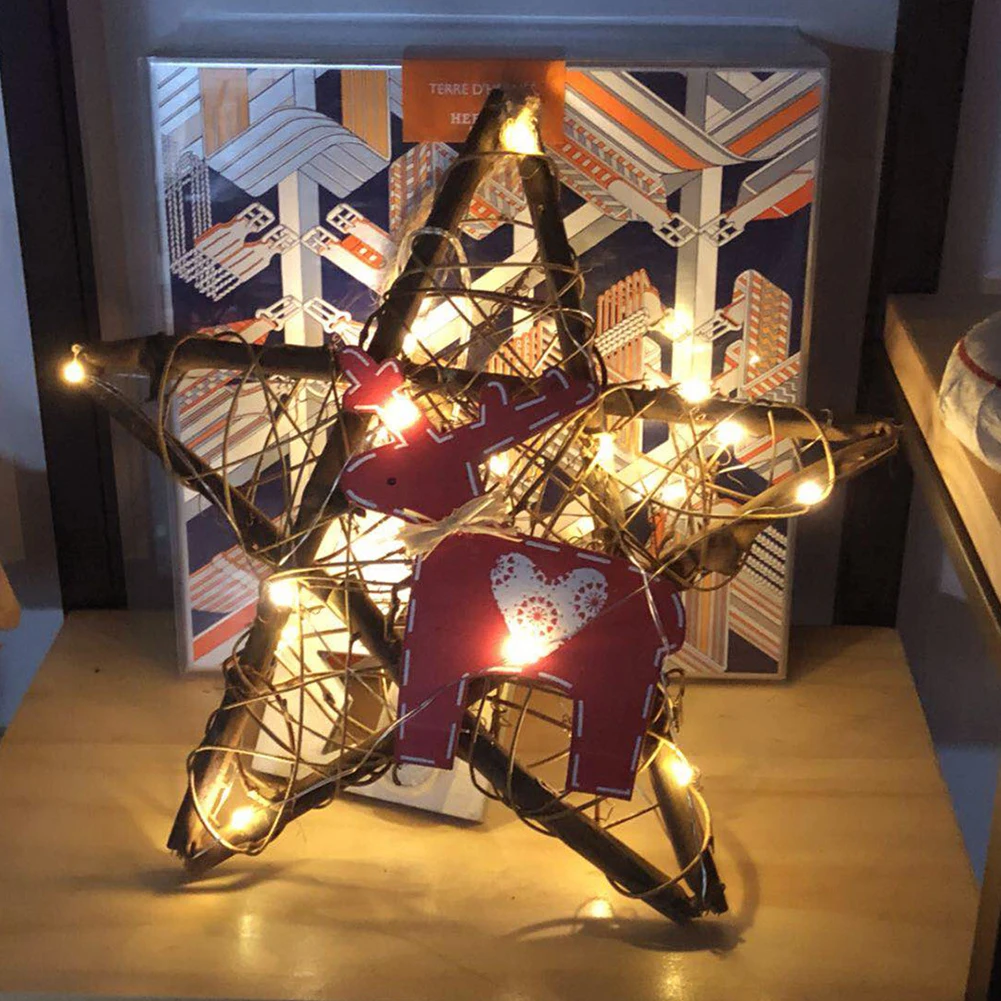 

Christmas Ornaments Light DIY Bedroom Gift LED String Light Tree Rattan Christmas Decorations Lightweight Table Star Heart Round