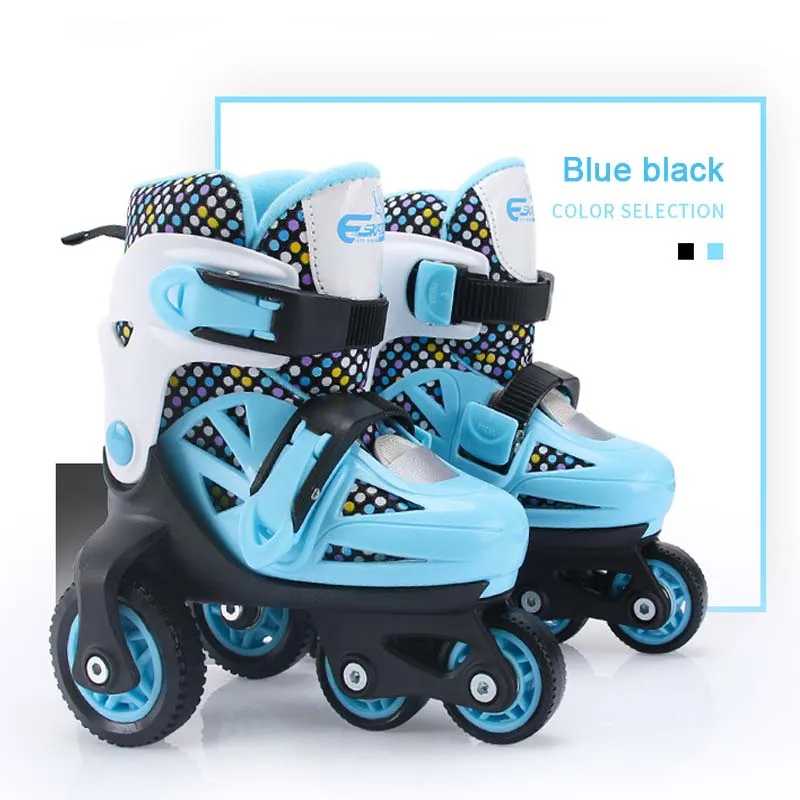 Blue black EUR 29-33 Детские роликовые коньки с 4 колесами, двойные тормоза, регулируемая дышащая обувь для катания на коньках, для начинающих, анти-осенние роликовые коньки с костюмом - Цвет: Blue black EUR 29-33