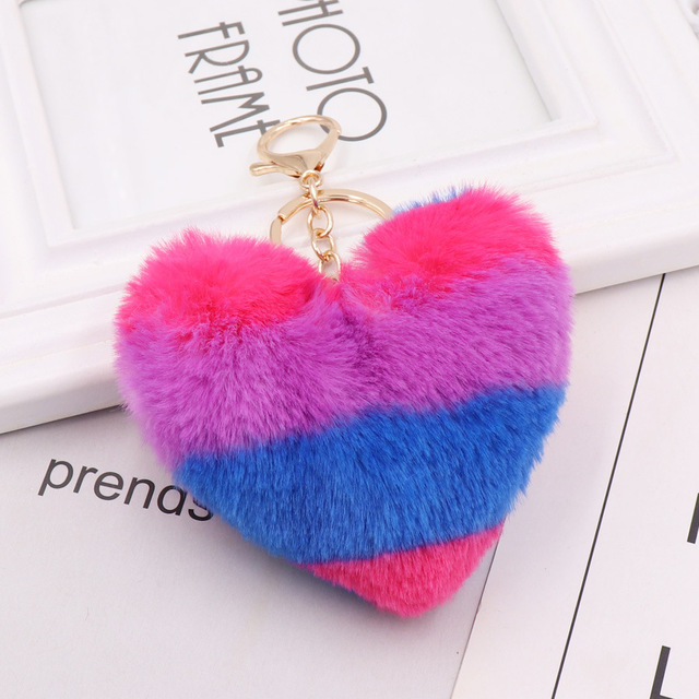 Rabbit Fur Pom-pom Keychain Leopard-print Pom-pom Keychain Lady Mobile Phone Bag Key Ring Love Pendant Decoration