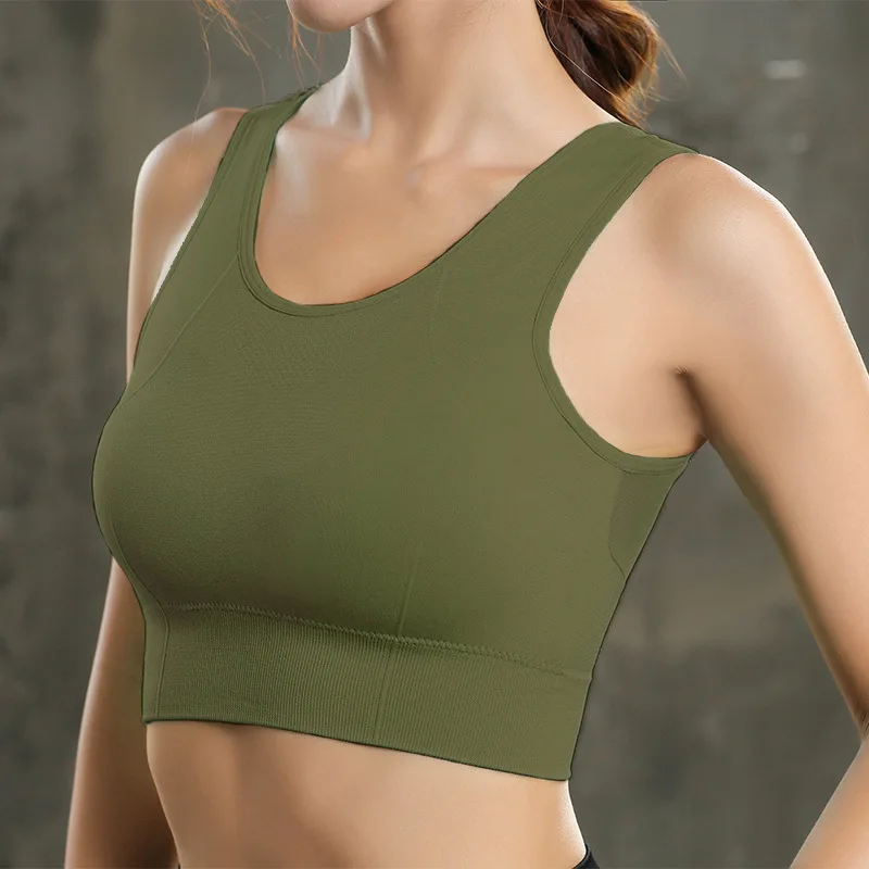 Бесшовный спортивный бюстгальтер Топ для фитнеса Для женщин Racerback Running Crop Tops розовый тренировочный бюстгальтер для занятий йогой с вкладышами Высокоэффективная спортивная одежда - Цвет: Армейский зеленый