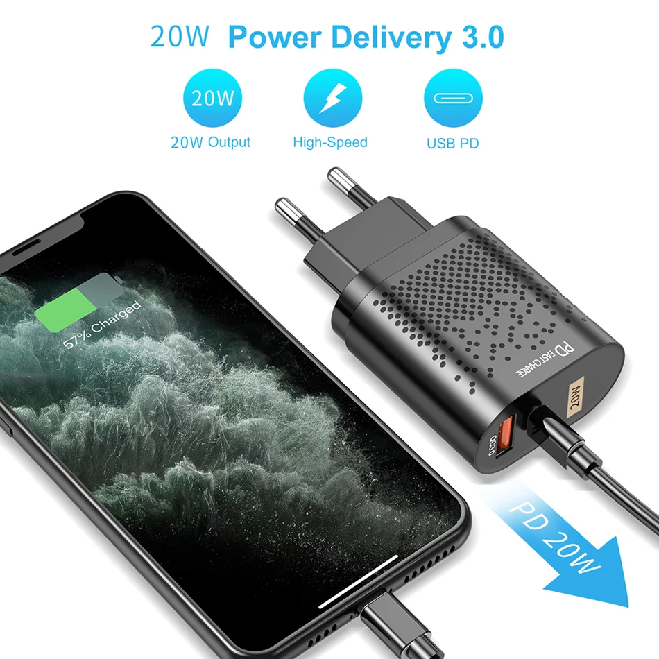 20W PD USB Wall Charger Dual Port USB Type C Fast Charging Adapter QC3.0 Mobile Phone Quick Charger For iPhone 12 11 Xiaomi 11 usb charger