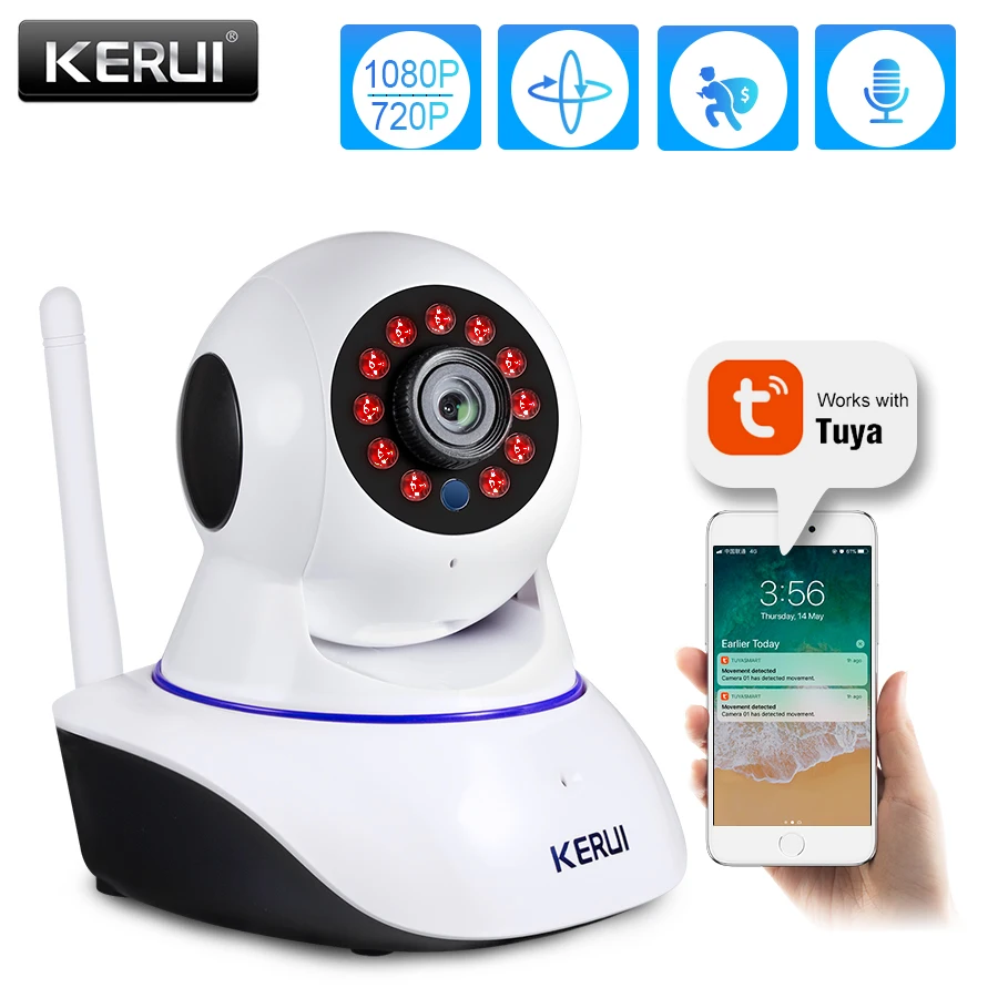 Câmera de Vigilância Interna sem Fio Noturna da Vida Kerui Residencial Mini ip Cctv 1mp 2mp Tuya Smart Visão 720 p 1080