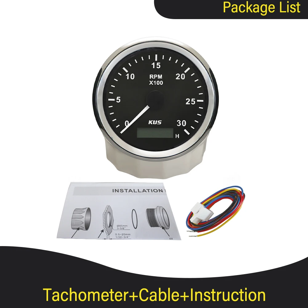 Tachometer Gauge Engine Tachometer Tachometer Meter Engine Hour Meter 85MM Gasoline Diesel Engine Tachometer 3000RPM 4000RPM 6000RPM 8000RPM with Hourmeter Boat Truck Car RV Waterproof