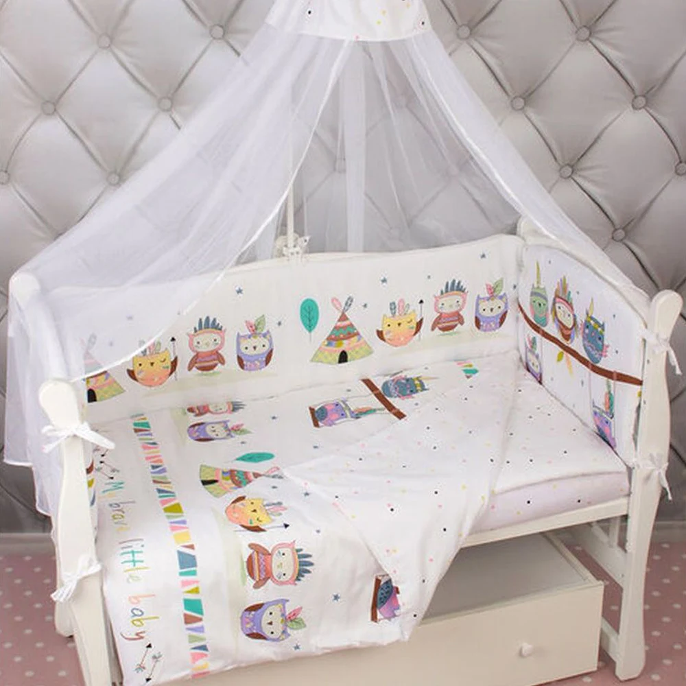 Комплект LUXURER(в подарочной коробке) в кроватку 7-ми предметный AmaroBaby Галчонок(сатин, белый