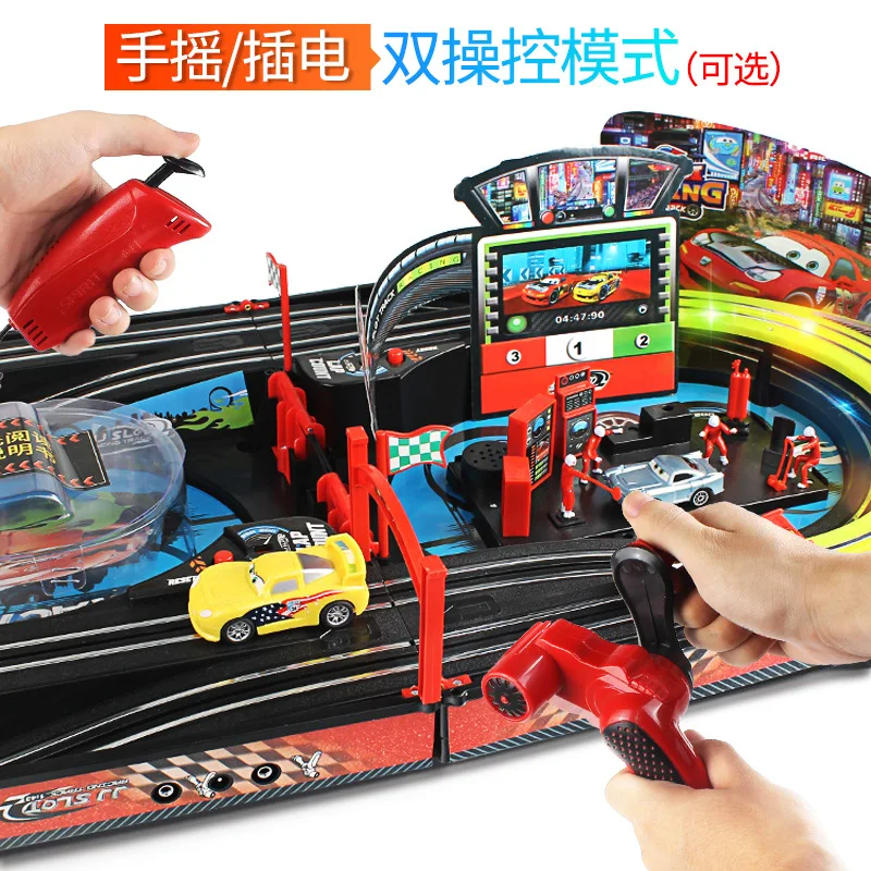 

Race Car Rail Train Remote-control Automobile Car Set Lightning McQueen Small Electric Story 3 Handle Have