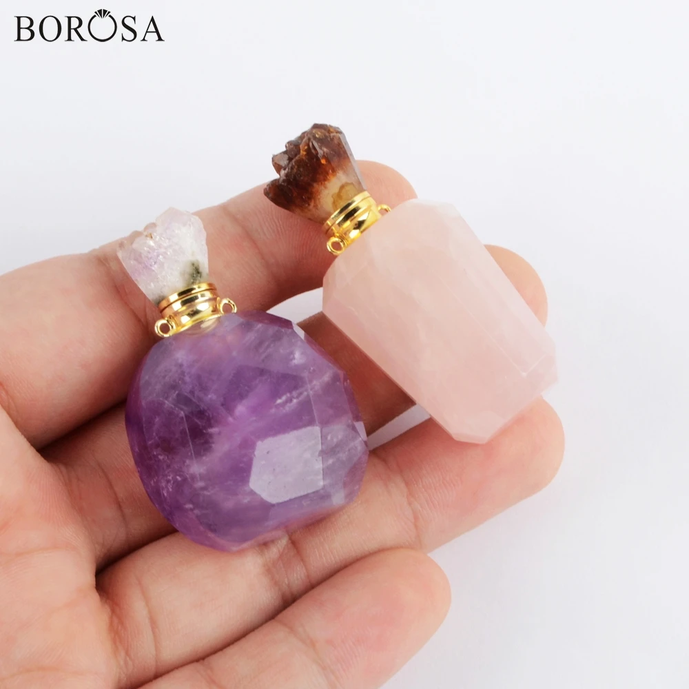 BOROSA 2 шт. Золотой высококачественный аметист розовый кварц натуральный камень духи Адаптер для установки на бутылку для ожерелья ювелирные изделия для леди WX1199