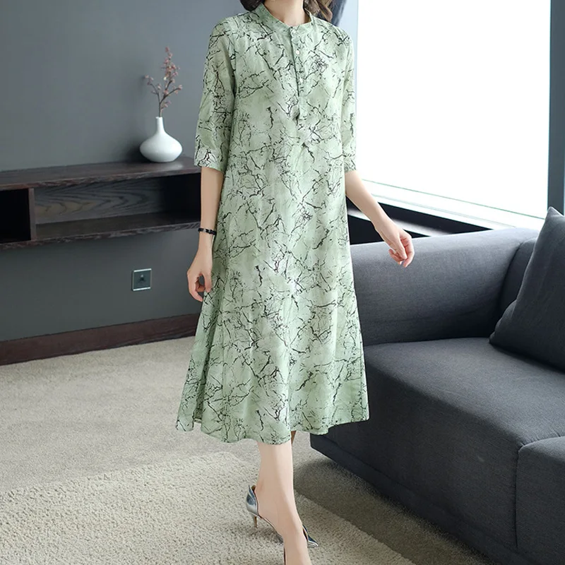 

Popular Elegant Mid-length Retro Cotton Linen Dress Kuotaitai Nobility Suitable Hip with Thick Thighs Flax Skirt