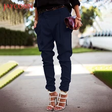 JAYCOSIN Женские повседневные свободные плюс размер чистый цвет карманная повязка брюки льняные брюки облегающие зауженные брюки дышащие брюки 730#2