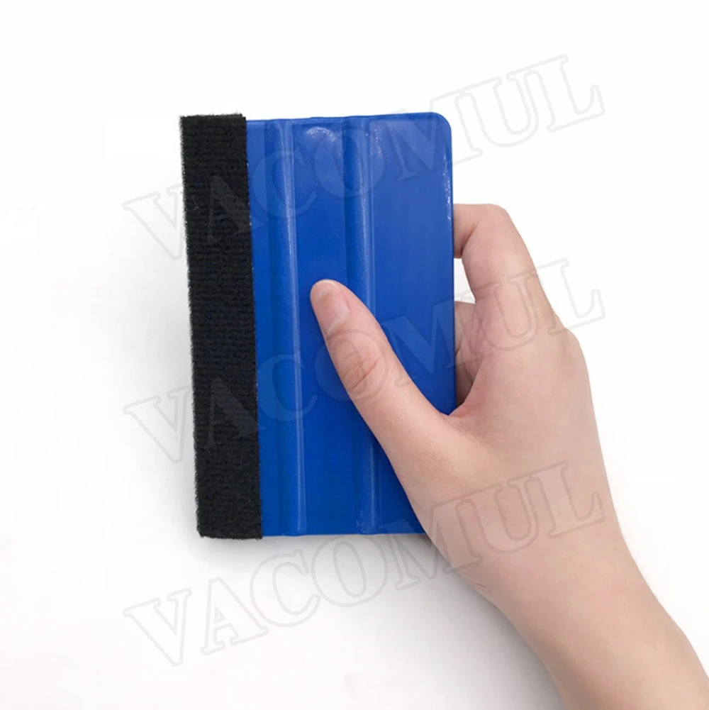 1pc Auto Styling Vinyl Carbon Fiber Window Ice Remover Cleaning Wash Car Scraper With Felt Squeegee Tool Film Wrapping 10x7cm