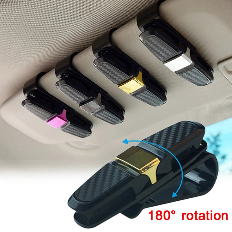 Car Sun Visor Glasses Holder 180 Degree Rotation Card Ticket Fastener Universal Auto Carbon Fiber Look Sunglasses Clip | Автомобили и