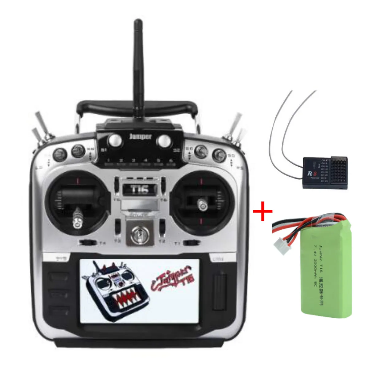 Mode 2 W R8 Battery Перемычка T16 Pro T16 PlusTransmitter с JP4-in-1 радиочастотным модулем с открытым исходным кодом, мультипротокол радио 2,4G 16CH 4," lcd для дрона FPV - Цвет: Mode 2 W R8 Battery