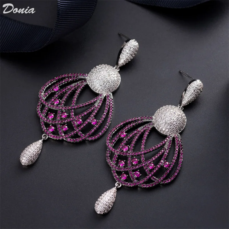

Donia Jewelry European and American high-end fashion long fringed earrings copper micro inlaid AAA color zircon earrings