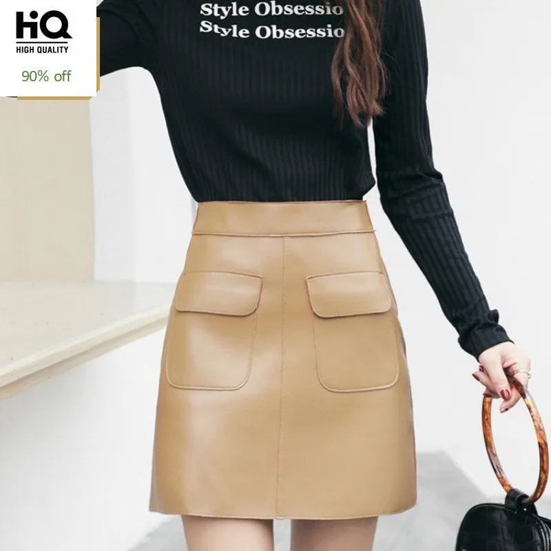 

Spring Summer Womens Casual A-Line Skirt 100% Real Leather Skirts Club Party Office Lady Clothes Fashion 2020 Sexy Skirts Skinny