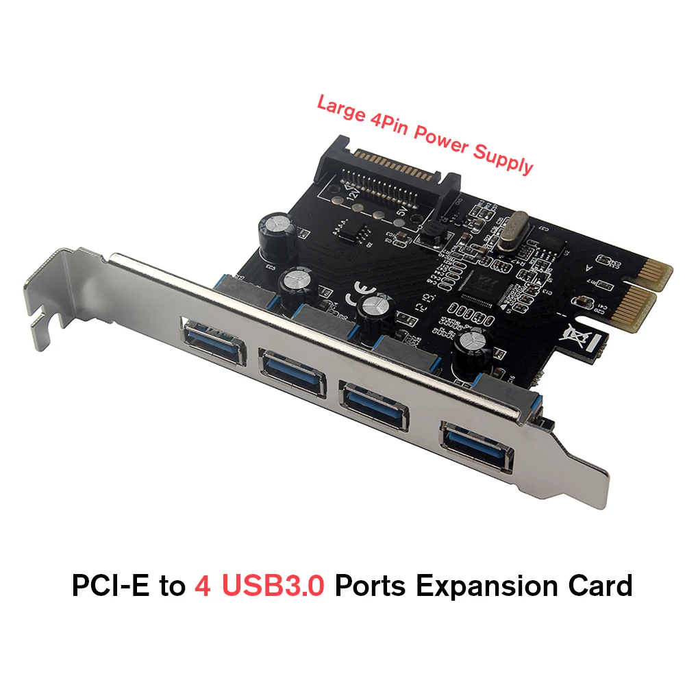 PCI E до 4 USB3.0 портов карты расширения Express адаптер с большим 4Pin интерфейс питания
