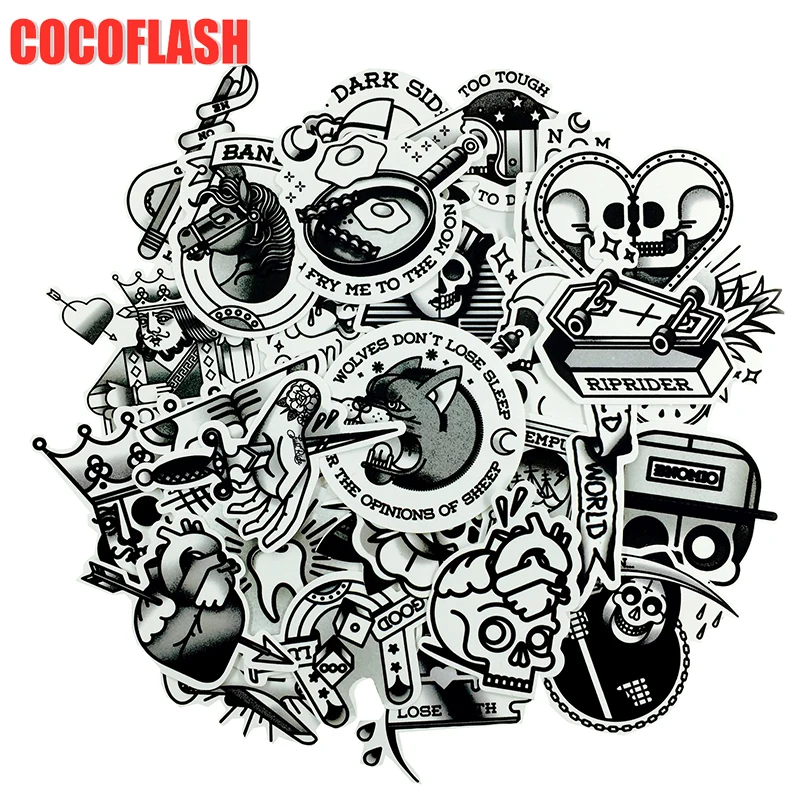 29Pcs/set Black And White Series Cartoon Horror Stickers For DIY TOY Scrapbook Bicycle Skateboard Snowboard Laptop Luggage