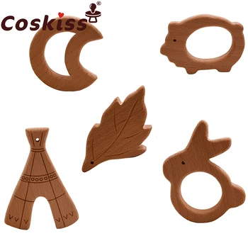 

Coskiss 10pc/lot Organic Baby Wooden Teether Natural Teething Toy Baby Shower Gift Toddler Teether Newborn Baby Teether