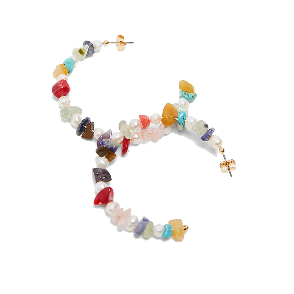 

2019 European and American fashion C-shaped earrings creative colored gems Earrings Simple Street Temperament Pearl Earrings
