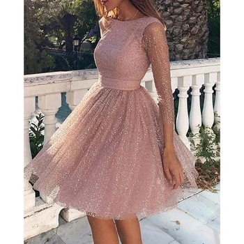 

Women Sequin Dress Vintage 2019 Elegant Ball Gown Evening Party Dresses female Oversize Clubwear Shiny Lady Short Dress Sexy