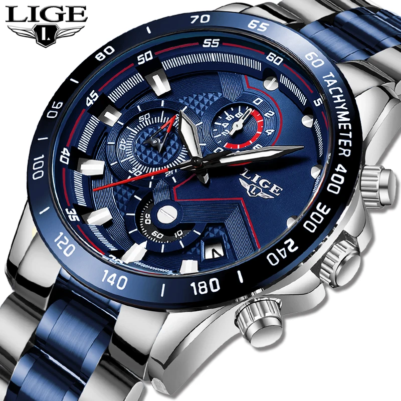 Relogio Masculino LIGE Горячая Мода для мужчин s часы лучший бренд класса люкс наручные часы кварцевые часы синие часы для мужчин водонепроницаемый хронограф