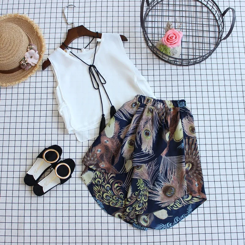 

Baby Girl Clothes Hot Summer Children's Girls' Clothing Sets Kids Baby clothes Toddler Chiffon Pure Vest Peacock Wide-leg Pants