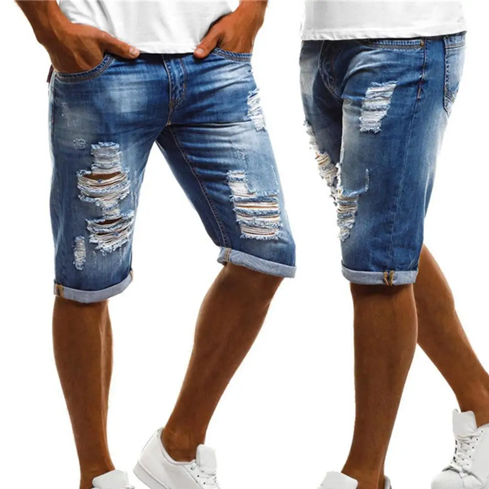 Pantalones vaqueros cortos de mezclilla, para hombre, ajustados, superelásticos, verano
