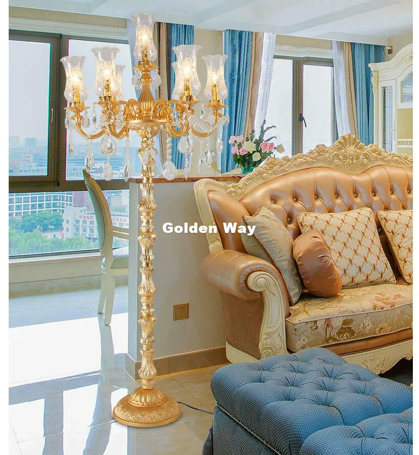 황금 크리스탈 플로어 램프, 플로어 스탠드 전등 크리스털 스탠딩 램프 D60cm H160cm LED 고품질 홈 인테리어 조명