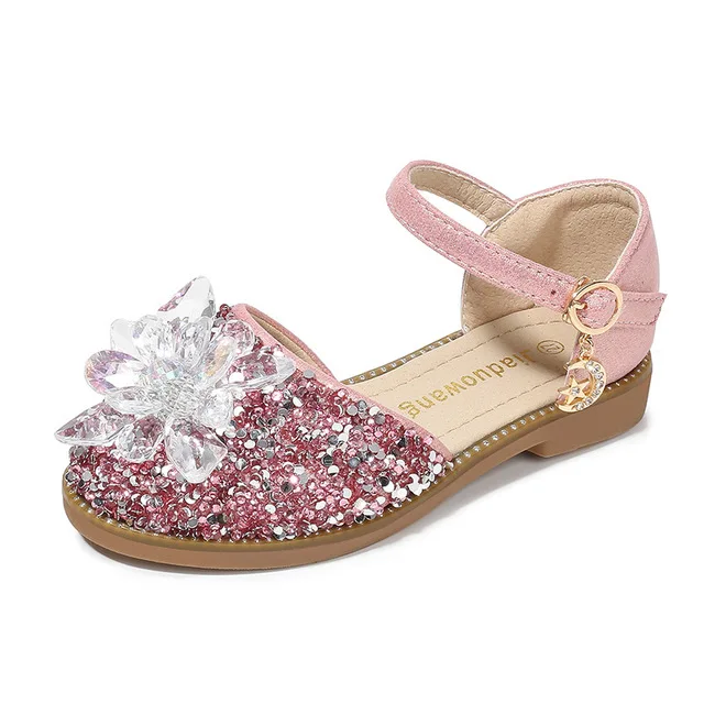pink Children girls Crystal Shoes dance Shoes Flat Party Princess girl Shoes gold pink sliver 25-36 GZX02 - Цвет: pink