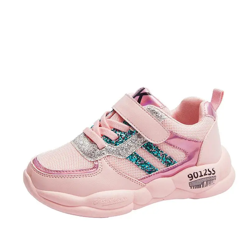 Зимняя детская спортивная обувь для детей, Повседневная дышащая лоскутный кроссовок для мальчиков, Модные осенние студенческие ботинки для девочек, Нескользящие - Цвет: Pink Mesh