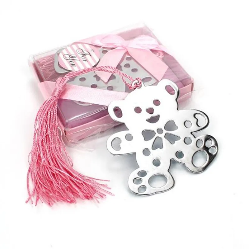 12 шт милый медведь дизайн свадебные закладки сувениры с кисточкой и подарочной коробке вечерние сувениры для душа ребенка Студенческая Закладка "медведь" - Цвет: pink