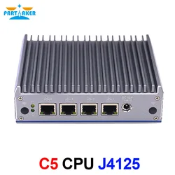 Partaker – Mini PC C5 Quad Core J4125 2.0GHz, Fanless, appareil pour pare feu pfSense, routeur réseau 8G EMMC embarqué, VPN 4 i211 AT LAN 