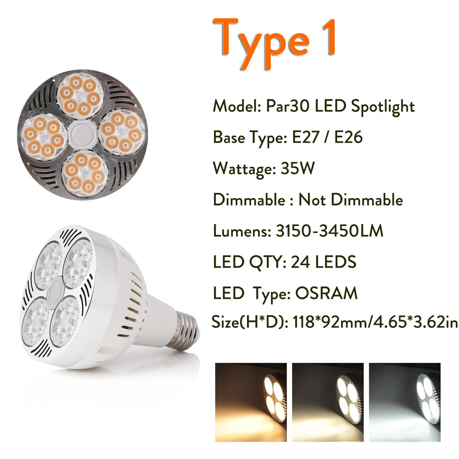 PAR30 E26 E27 LED Spotlight 35W 45W Bulbs Cool Warm White OSRAM Lamp 24Leds 30Leds Spot Light Bulb AC 220V Lighting Ultra Bright