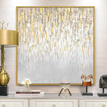 

Hand painted abstract oil painting porch restaurant aisle decorative painting modern minimalist american golden rain light luxur