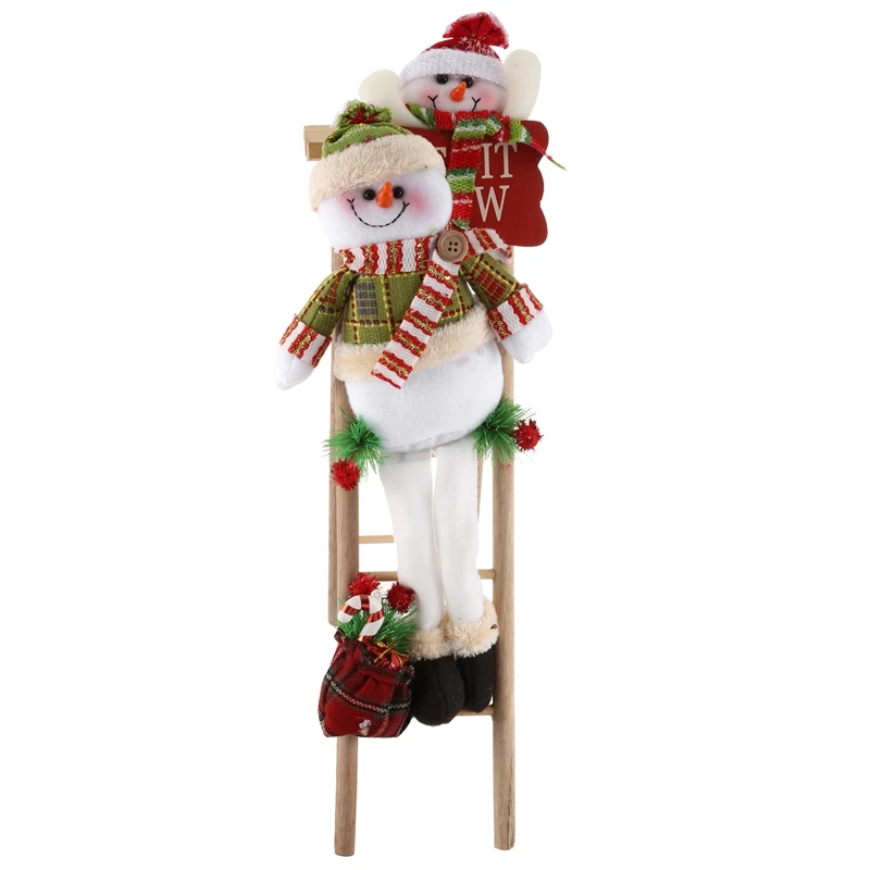 Christmas Doll Climbing Wooden Ladder Christmas Party Scenes Window Arrange Decoration Mini Small Stairs