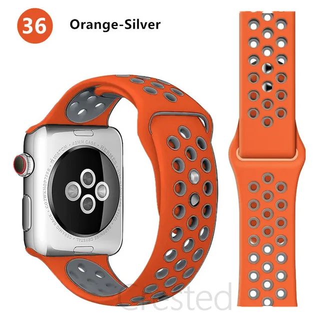 Silicone Strap For apple Watch band 44mm 40mm 45mm 41mm 40 44 mm Breathable Accessories watchband bracelet iWatch 3 4 5 se 6 7 orange-silver 34