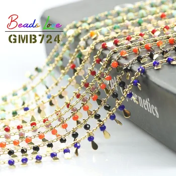 

1 meter Gold Plated Brass Wire Wrapped Rosary Chain Water Drop CRYSTAL Stone Chains For Jewelry Making DIY Bracelet Necklace