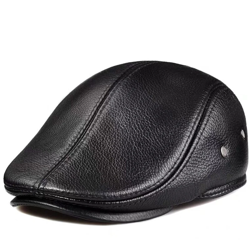 Men's outdoor leather hat winter Berets male warm Ear protection cap 100% genuine leather dad hat wholesale Leisure