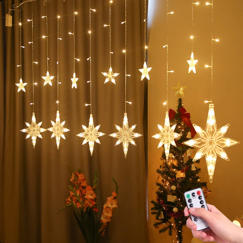 

2.5M LED Star Curtain Light 220V EU Christmas Garland String Fairy Lights Outdoor For Window Wedding Party New Year Decor
