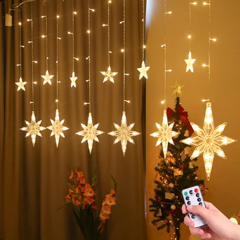 

2.5M LED Star Curtain Light 220V EU Christmas Garland String Fairy Lights Outdoor For Window Wedding Party New Year Decor