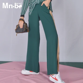 

MnBf Trouser For Women High Waist Striped Patchwork Causal Loose Wide Leg Pant Female 2019 Autumn Korean Fashion Elegant Trouser