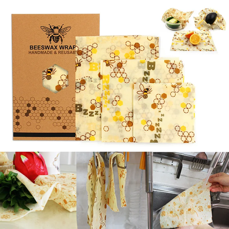

Newly 3PCS Beeswax Food Wraps Food Covers Reusable Eco-Friendly Freshness Protection Cloth