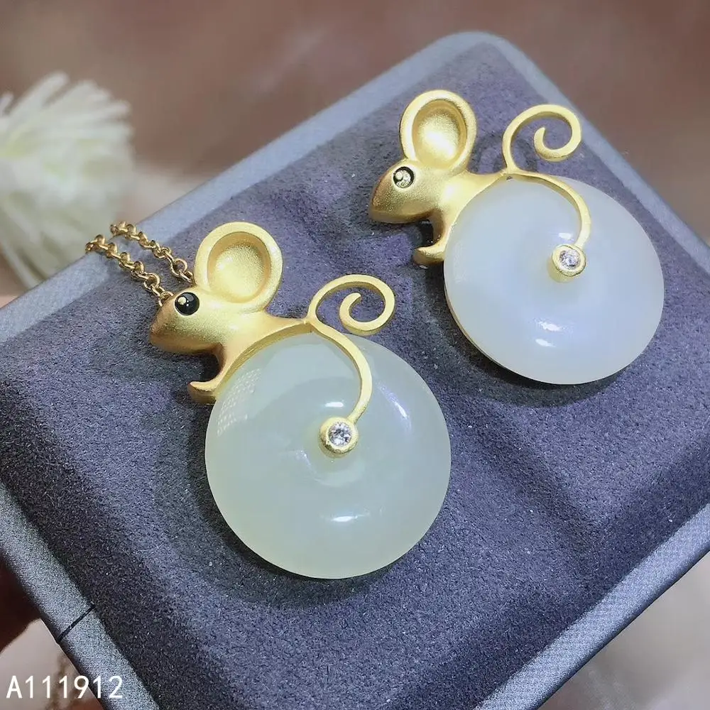 

KJJEAXCMY fine jewelry natural white jade 925 sterling silver women mouse gemstone pendant necklace chain support test trendy