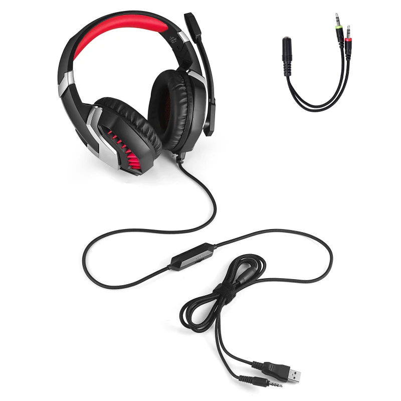 J30 Noise Cancelling Earphone With Hd Mic Foldable 2M Wired Stereo Bass Gaming Headset USB Colorful Glow LED Light Headphones