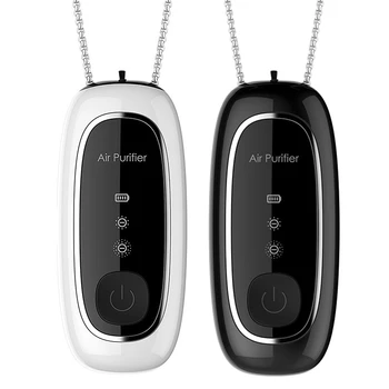 

2 Pcs Fashion Personal Wearable Air Purifier Necklace Mini Air Freshener Ionizer Negative Ion Generator, White & Black