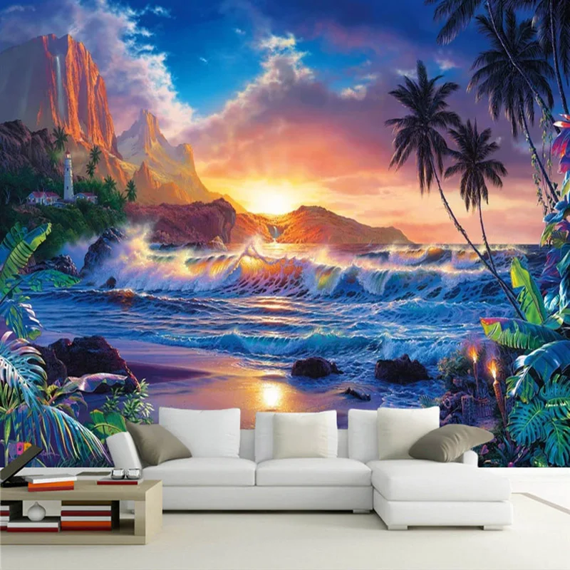 European-Style-3D-Coconut-Tree-Sea-Oil-Painting-Murals-Living-Room-Study-Kid-s-Bedroom-Background