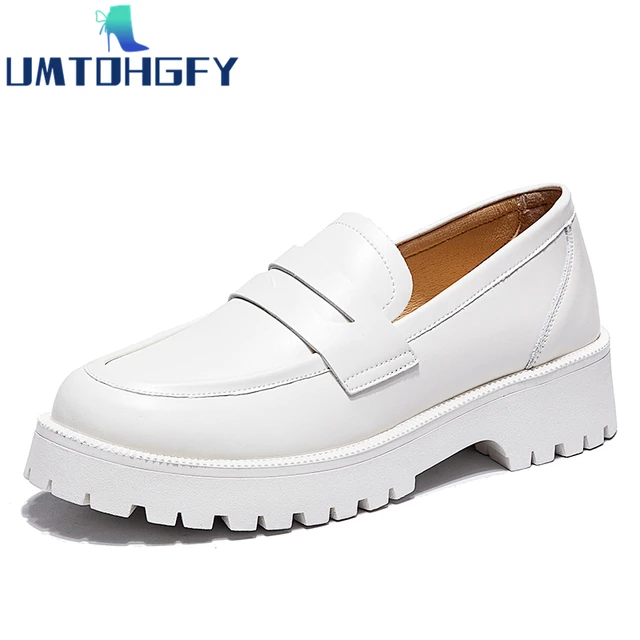 2022 Genuine Leather Spring Autumn Women's Classic Loafers Shoes Female Thick-soled College Office Lady Daily Casual Girl 34-42 1