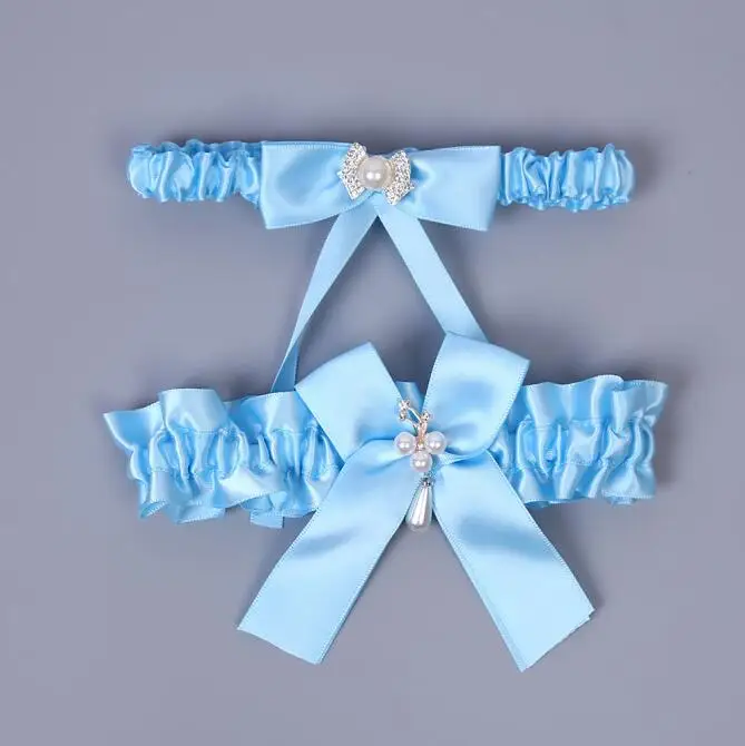color 2pcs/set Wedding Garter Navy Blue Pearl Bowknot Ribbon Sexy Garters for Women/Female bridal Thigh Ring Bridal Leg Garter - Цвет: color