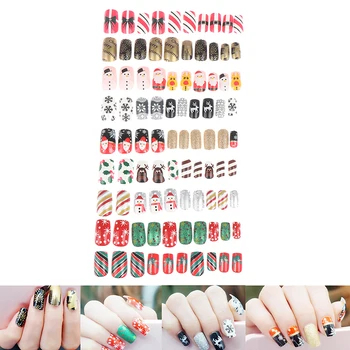

Artificial Nail Art 9 Designs 24Pcs/set Christmas False Nail Tips Long Fake Nails With Designs