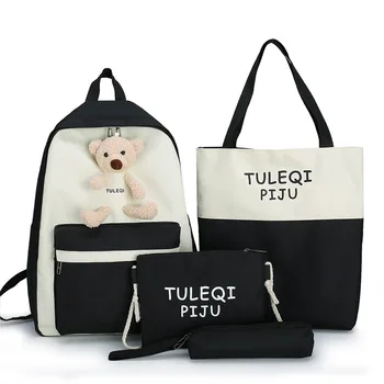 

4 Piece Set High School Bags for Teenage Girls 2020 Canvas Travel Backpack Women Bookbags Teen Student Schoolbag Bolsas Escolar