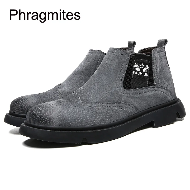 Phragmites/ г. Модные мужские ботинки Осень-зима Удобная одежда без шнуровки мужские модные высокие мужские ботинки Botas Masculina
